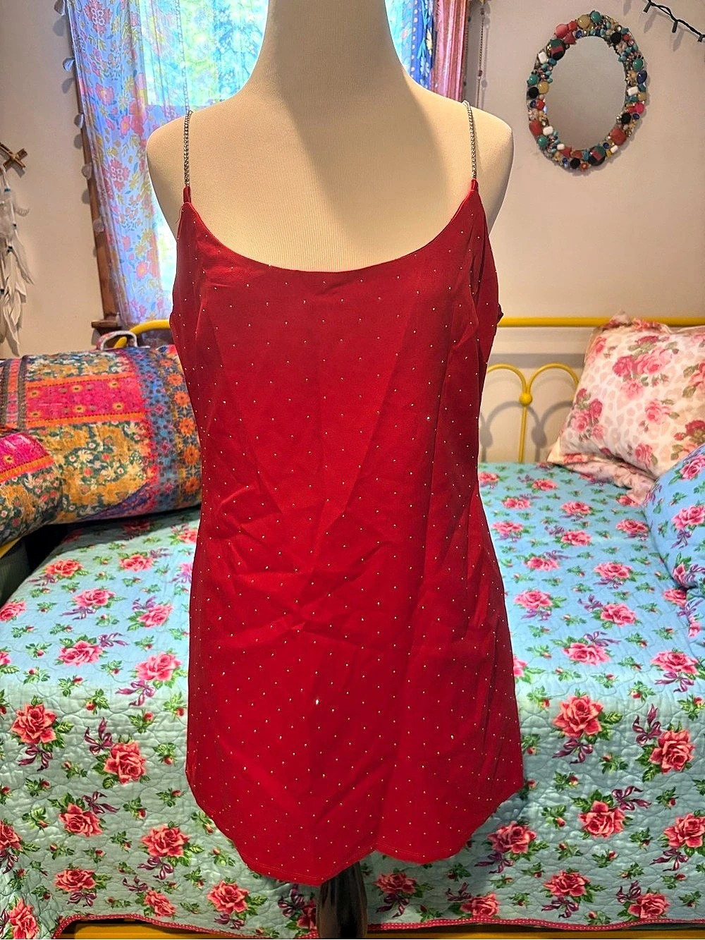 Forever 21 Embellished Mini Dress in Red Large NWT